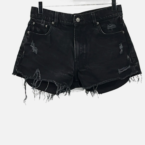 The Koople Jeans Ripped Black Cotton Denim Shorts - Size Small/Kooples Size 1 - Picture 1 of 10